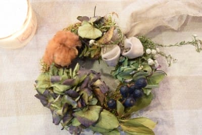 秋色紫陽花と実もののモスリース　ワークショップのご報告