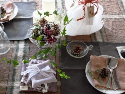 コロニアルチェックのクリスマスラッピング